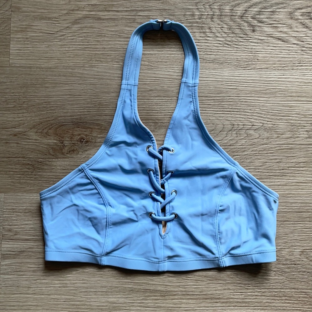 NWT Halter Sky Blue Bikini Swim Top Small Y2K